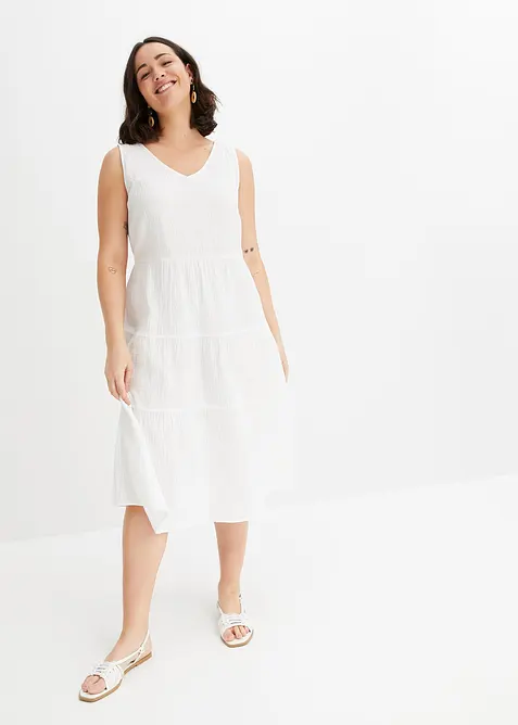 Musselin-Kleid aus reiner Baumwolle in weiß von vorne (Totalaufnahme) - bonprix