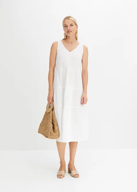 Musselin-Kleid aus reiner Baumwolle in weiß im Look von vorne (Totalaufnahme) - bonprix