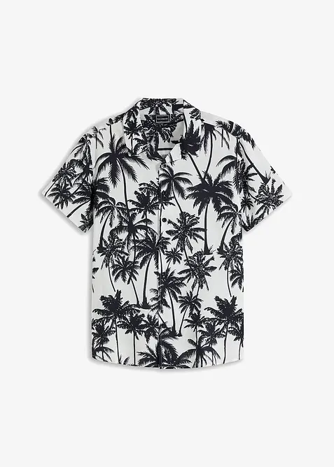 Kurzarmhemd aus fließender Viskose, Slim Fit in weiß von vorne - bonprix