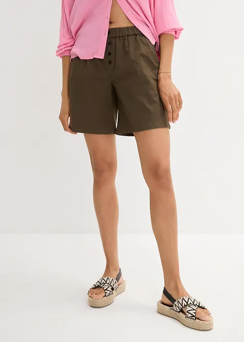 Jeansshorts, High Waist, Bequembund in grün von vorne - bpc bonprix collection