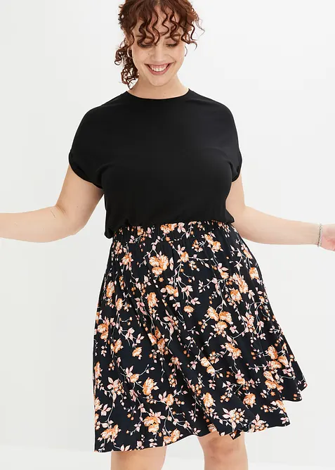 Jerseykleid aus Viskose-Mix in schwarz von vorne (Totalaufnahme) - bonprix