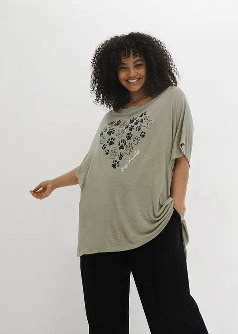 T-Shirt aus fließender Viskose in grün von vorne (im Anschnitt) - bonprix