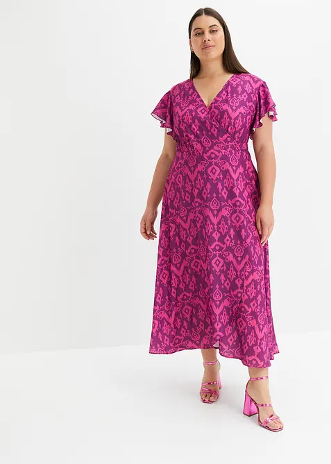 Wickelkleid aus luftigem Crêpe in lila von vorne (Totalaufnahme) - bonprix
