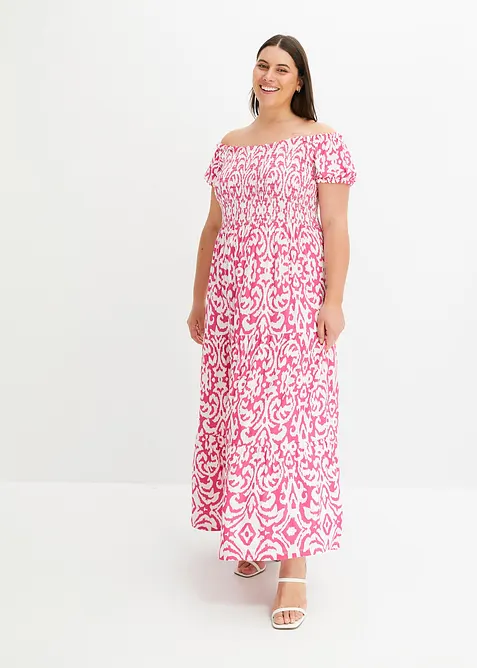 Maxikleid aus fließendem Viskose-Mix in pink von vorne (Totalaufnahme) - bonprix