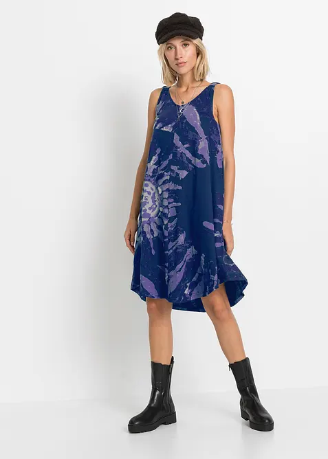 Jerseykleid aus reiner Baumwolle in blau im Look von vorne (Totalaufnahme) - bonprix