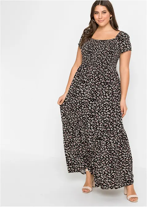 Maxikleid aus fließendem Viskose-Mix in schwarz von vorne (Totalaufnahme) - bonprix