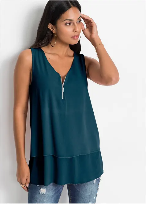 Top mit Zipper in petrol von vorne (im Anschnitt) - bonprix