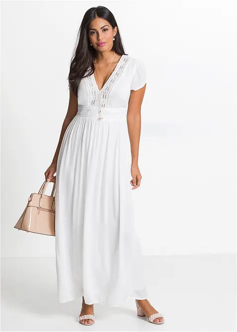 Maxikleid aus fließender Viskose in weiß im Look von vorne (Totalaufnahme) - bonprix