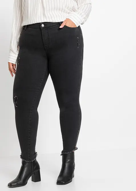 Skinny Jeans, Mid Waist, Stretch in schwarz von vorne - bonprix
