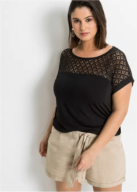 Shirt aus softem Viskose-Mix in schwarz von vorne (im Anschnitt) - bonprix