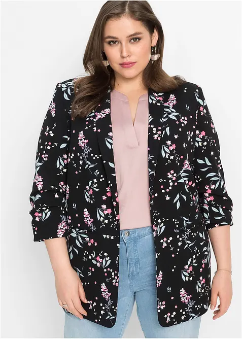 Longblazer aus weichem Scuba in schwarz von vorne (im Anschnitt) - bonprix