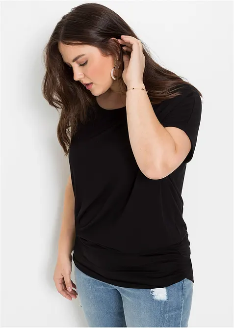 Shirt aus softem Viskose-Mix in schwarz von vorne (im Anschnitt) - bonprix