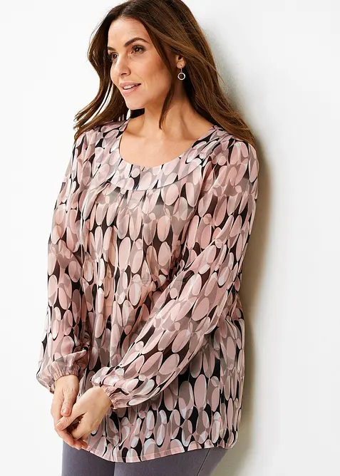 Tunikabluse aus Chiffon in rosa von vorne (im Anschnitt) - bonprix