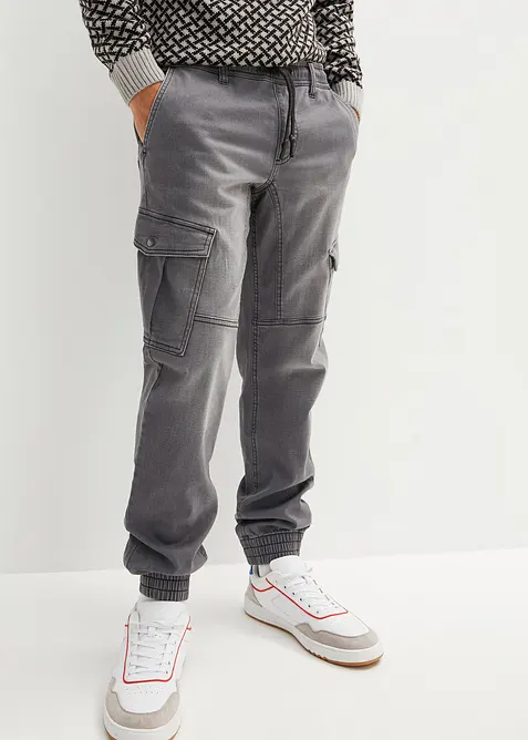 Regular-Fit Jeans-Jogger mit Dehnbund, Straight in grau von vorne - bonprix