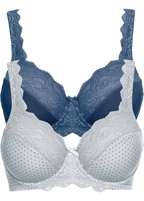 Bügel-BH mit zarter Spitze (2er Pack) in grau von vorne - bonprix