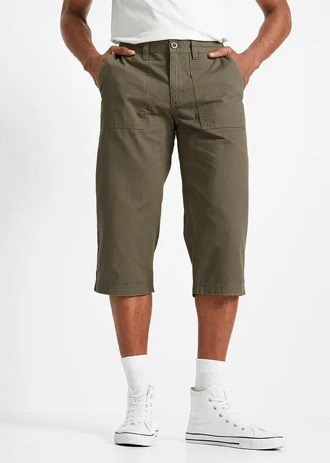 Long-Bermuda aus reiner Baumwolle in Regular Fit in grün von vorne - bonprix