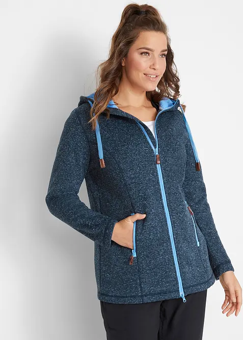 Strickfleecejacke mit Kapuze in blau von vorne (im Anschnitt) - bonprix