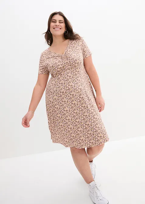 Knieumspielendes Jerseykleid aus Viskose-Mix in orange von vorne (Totalaufnahme) - bonprix