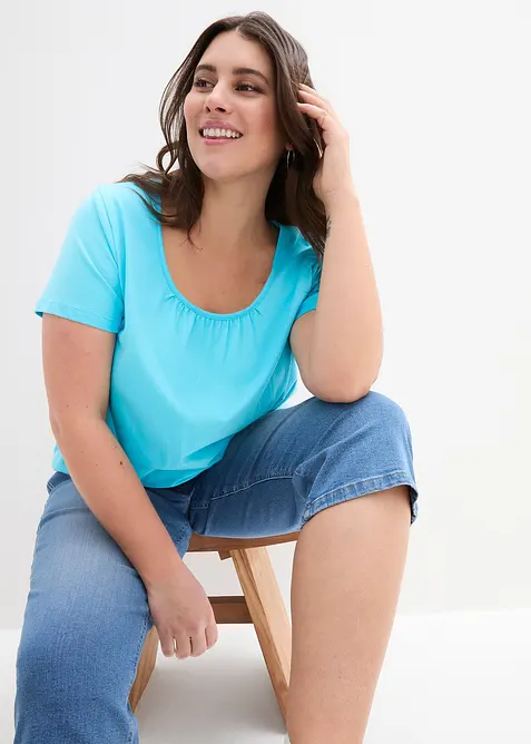 Shirt aus reiner Baumwolle, Kurzarm in blau von vorne (im Anschnitt) - bonprix