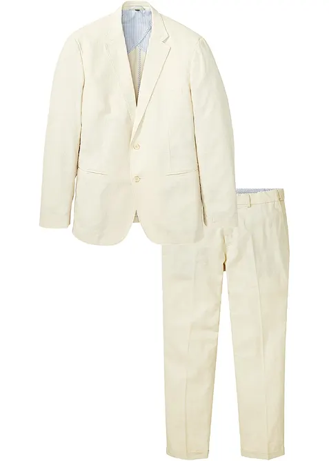 Anzug aus luftigem Leinen-Mix in Regular Fit (2-tlg.Set) in beige von vorne - bonprix