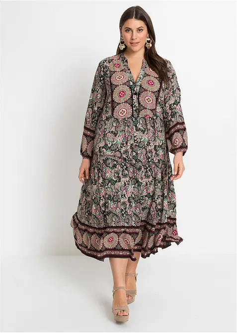Tunika-Kleid aus fließender Viskose in schwarz von vorne (Totalaufnahme) - bonprix