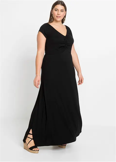 Maxikleid aus Viskose-Mix in schwarz von vorne (Totalaufnahme) - bonprix
