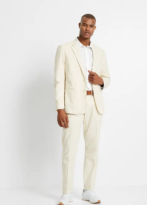 Anzug aus luftigem Leinen-Mix in Regular Fit (2-tlg.Set) in beige von vorne (Totalaufnahme) - bonprix