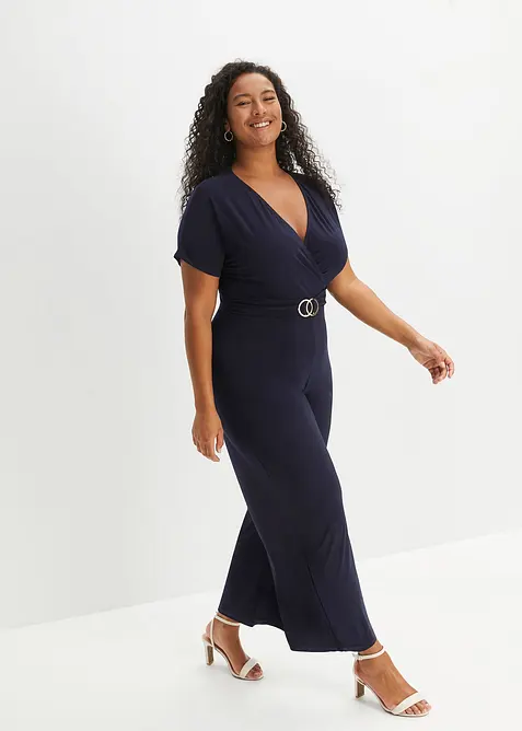 Jersey-Jumpsuit in blau von vorne (Totalaufnahme) - bonprix