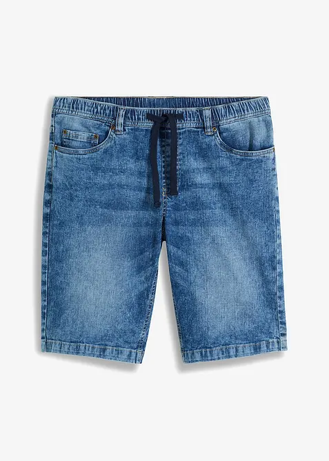 Leichte Schlupf-Jeans-Bermuda mit Dehnbund in Slim-Fit in blau von vorne - bonprix