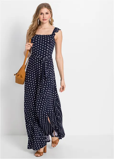 Maxikleid aus fließender Viskose in blau im Look von vorne (Totalaufnahme) - bonprix