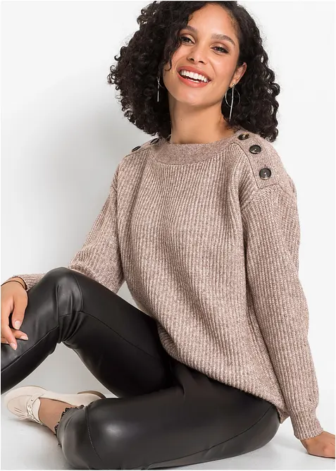 Pullover mit Knöpfen in braun von vorne (im Anschnitt) - bonprix