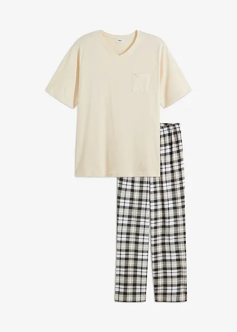 Pyjama aus Bio-Baumwolle mit kurzen Ärmeln in beige von vorne - bonprix