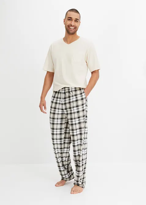 Pyjama aus Bio-Baumwolle mit kurzen Ärmeln in beige von vorne (Totalaufnahme) - bonprix