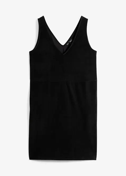 Latzkleid aus elastischem Cord in schwarz von vorne - bonprix
