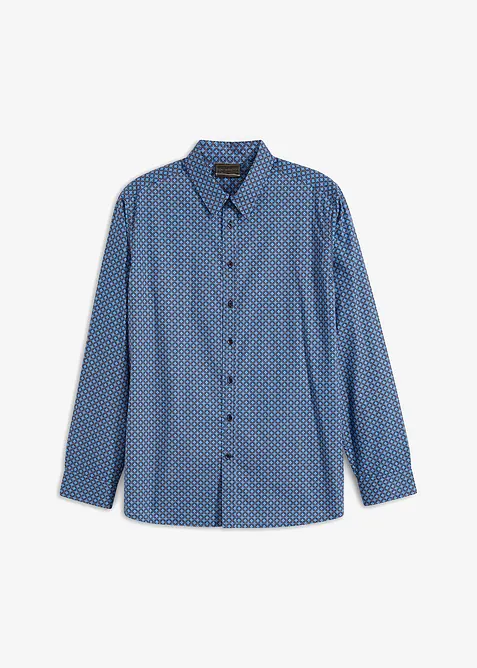 Langarmhemd aus Baumwoll-Popeline in Regular Fit in blau von vorne - bonprix