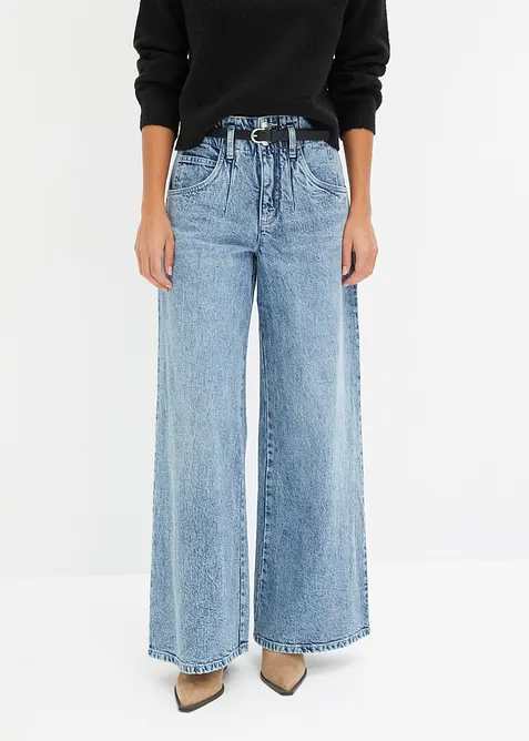 Wide-Leg-Jeans High Waist in blau von vorne - bonprix