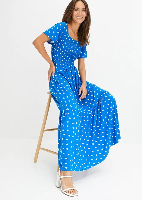 Maxikleid aus fließender Viskose in blau im Look von vorne (Totalaufnahme) - bonprix