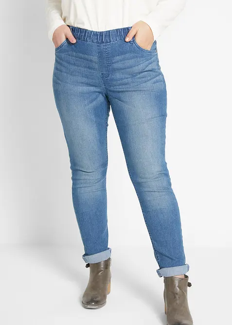 Stretch-Jeggings in blau von vorne - bonprix