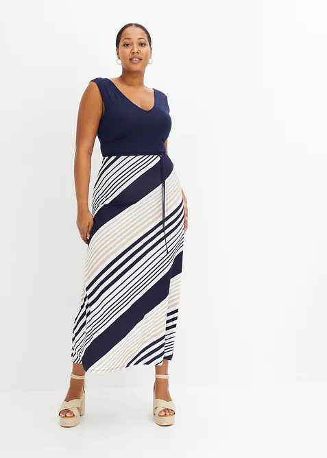 Maxikleid aus softem Viskose-Mix in blau von vorne (Totalaufnahme) - bonprix
