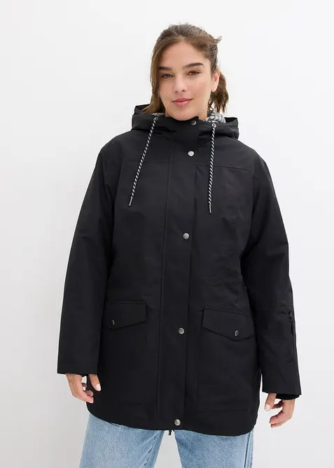 wasserdichte 3in1 Longjacke mit praktischen Taschen in schwarz von vorne (im Anschnitt) - bonprix