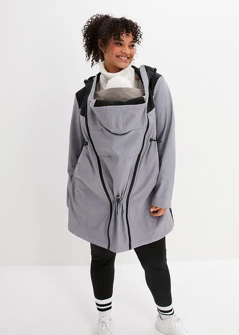3-in-1 Umstands- und Tragemantel aus Softshell in grau von vorne (im Anschnitt) - bonprix