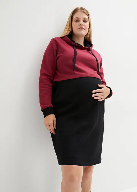 2-in-1 Umstands- und Still-Sweatkleid in schwarz von vorne (Totalaufnahme) - bonprix