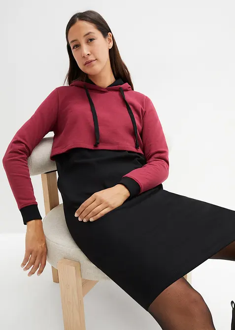 2-in-1 Umstands- und Still-Sweatkleid in schwarz von vorne (Totalaufnahme) - bonprix