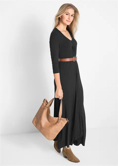 Maxikleid aus Viskose in schwarz im Look von vorne (Totalaufnahme) - bonprix