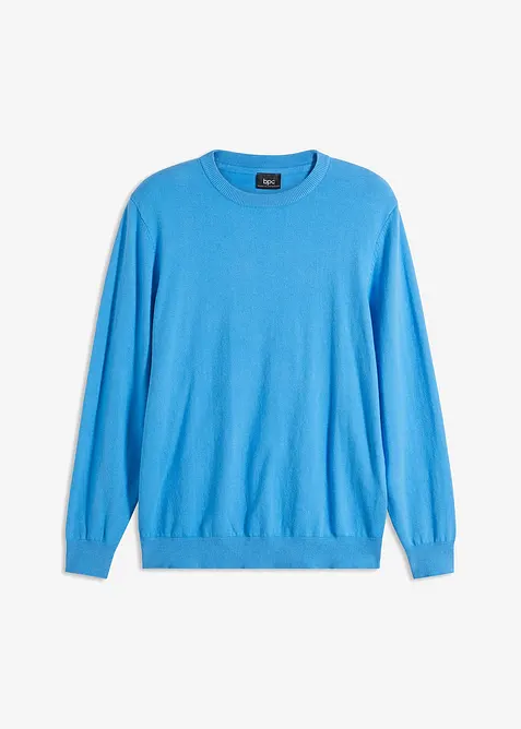 Feinstrickpullover aus weichem Baumwollmix in blau von vorne - bonprix