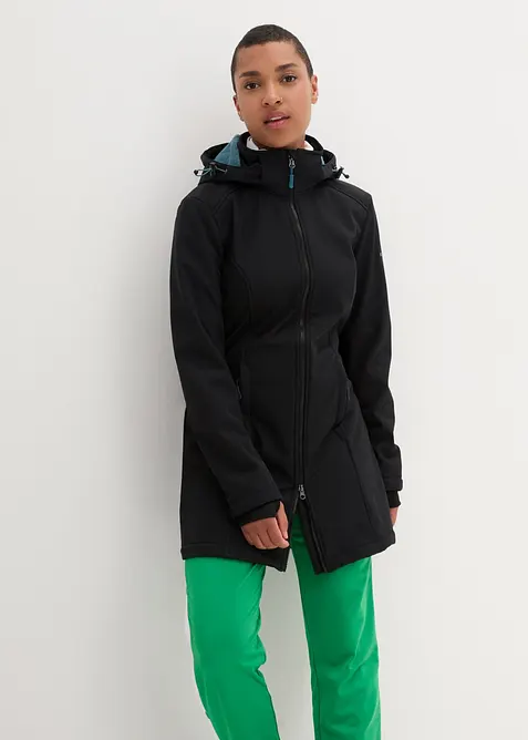 wasserabweisende Funktions-Softshell-Longjacke, Kuschelfleece in schwarz von vorne (im Anschnitt) - bonprix