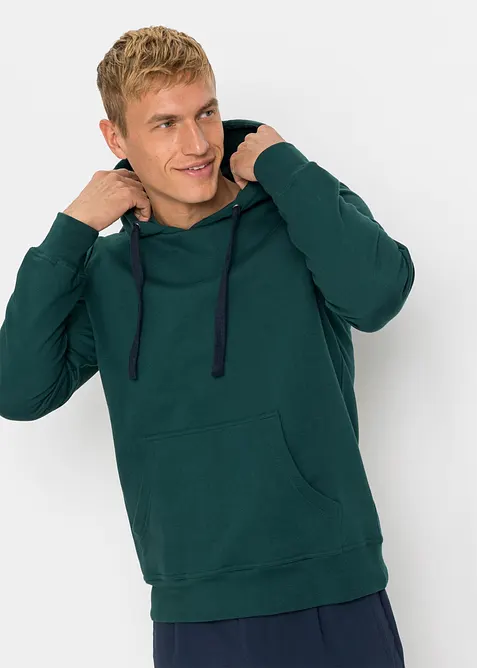 Hoodie aus reiner Baumwolle in grün von vorne (im Anschnitt) - bonprix