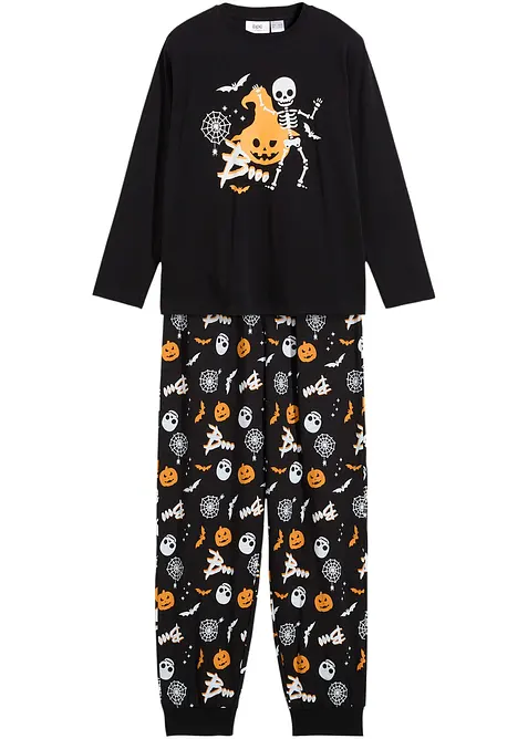 Pyjama aus weicher Baumwolle (2-tlg. Set) in schwarz von vorne - bonprix