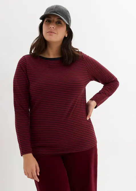 Langarmshirt mit reiner Bio-Baumwolle in rot von vorne (im Anschnitt) - bonprix