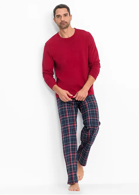 Pyjama aus reiner Bio-Baumwolle mit langen Ärmeln. in rot von vorne (Totalaufnahme) - bonprix